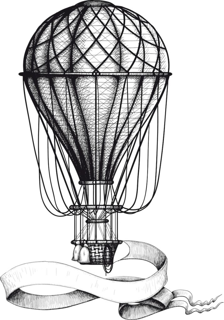 An illustration of a hot air balloon deminstrating the effects of the ropes on the balloon as being similar to the effects of the uterine support structures on the pregnant uterus